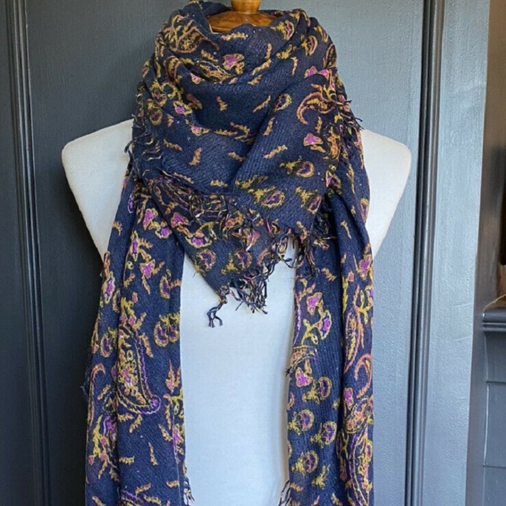 New Authentic Chan Luu Lizard Paisley Cashmere Silk Scarf  Color: Mood Indigo